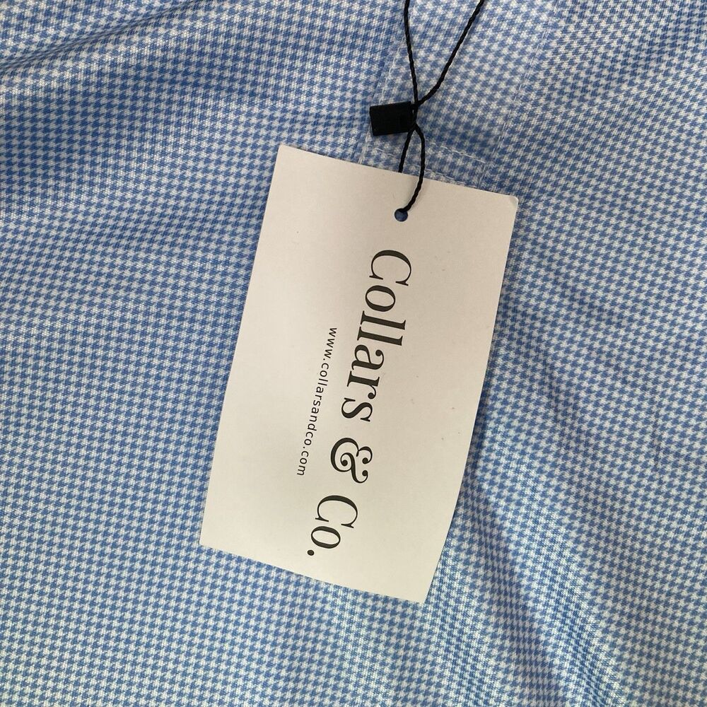 Collars & Co Polo Shirt Mens XL Blue Houndstooth Long Sleeve Dress Collar NWT - Picture 2 of 10